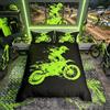 Homemissing set di biancheria da letto con tema sport estremi, per motocross, moto, copripiumino verde e nero, biancheria da letto singolo, 2 pezzi