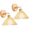 iDEGU 2 Pezzi Lampade da Parete Interno Vintage, 22cm Applique da Parete in Legno e Rattan Retrò Lampadario Plafoniera Regolabile E27 Luce da Parete Moderna per Cameretta Soggiorno Corridoio (Bianco)