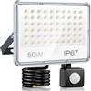 YIQIBRO Faretto con Sensore di Movimento 50W, 5000LM 6500K Faro LED Esterno con Sensore Movimento, Luci LED Impermeabile IP67 Lampada Esterno per Giardino, Terrazza, Garage, Magazzino