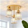 ANWIO Lampadario Soffitto Cristallo Oro, Plafoniere da Soffitto Moderno 3 Luci, Plafoniera Soggiorno E27, Lampadario in Cristallo con 3 Paralume in Vetro Per Camere da Letto (Senza Lampadine)