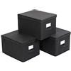 SONGMICS Scatole Portaoggetti con Coperchi, Set di 3 Contenitori in Tessuto Non Tessuto con Portaetichetta, Organizzatori per Armadio, 40 x 30 x 25 cm, Nero RFB03H