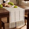 AOOTE Runner da Tavola In Stile Bohémien, 30 x 180cm Lino Runner da Tavola, Con Nappe, Stile Rustico, Lavabile, per La Tavola, Festa, Compleanno, Matrimonio, Decorazione, Uso Quotidiano, Bianco Avorio