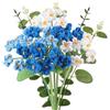 LEIMEND 11 Pezzi Fiori Uncinetto Blu e Bianco Fiori All'uncinetto Bouquet Fiori con Foglie Artificiali per la Festa Della Mamma San Valentino i Compleanni e l'arredamento D'interni