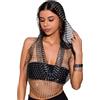 UniqKaliber Top in rete con strass da donna, canotte glitterate per feste clubwear sexy con cappuccio top scavato, Nero 01, Taglia unica