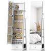 HOMCOM Specchio Portagioie con Luci LED, Armadio Portagioie con Specchio a Figura Intera, Girevole 360° e Cassetto Serratura, Bianco | Aosom Italy