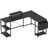 HOMCOM Scrivania Angolare Modulabile Reversibile Stile Industriale con Ripiano Regolabile, Tasca Portaoggetti e Supporto per Monitor, 168x120x90 cm, Nero | Aosom Italy