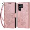 KENHONER Custodia per Samsung Galaxy S24 Ultra Cover, Oro rosa Farfalla | Portafoglio in Pelle PU Retro, Antiurto Flip, Slot per Schede, Funzione Stand, Chiusura Magnetica