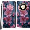 Haninsuze Cover per Honor Magic 6 Lite/ Magic6 Lite, Custodia Interno TPU Antiurto Portafoglio con Disegni [schede Fessura] [Supporto Stand] Cover Libro in PU Pelle (Fiore di pesco)