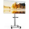 XTRARM Proton 500 Supporto TV mobile con ripiano, prese di corrente, porte USB, altezza 211 cm, formato verticale orizzontale 32-75 pollici, 40 kg alluminio nero