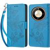KENHONER Custodia per Honor Magic 6 Lite 5G Cover, Blu Farfalla | Portafoglio in Pelle PU Retro, Antiurto Flip, Slot per Schede, Funzione Stand, Chiusura Magnetica