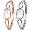 JewelryWe - 2pcs Orologio da Polso Piccolino Rigido da Donna con Zircone Lucido Cinturino Catena Colore OroRosa/Argento