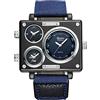 JewelryWe Orologio da Polso Grande Punky Militare Sport per Uomo, Dual Time, Cinturino in Tessuto,Retro Vintage Gotico Quadrantini