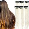 AIWXEEU 6 Pezzi Extension per Capelli, Hair Tinsel, Extension per Capelli con Clip, Ciocche Capellis con Clip, Oro, Estensioni Tinsel Feste