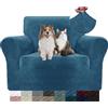 YSTELLAA Copridivano Velluto, Copripoltrona 1 Posto con Braccioli, Copridivano AntiGraffio Gatto, Copri Divano Elasticizzati, Copridivani Antimacchia Lavabile Antiscivolo Sofa Cover, Blu Pavone