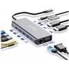 ZENWIRE Adattatore - Hub USB-C 12 in 1 - 2x HDMI - VGA - USB 3.0 - Gigabit Ethernet - SD - LAN - Audio - per Windows