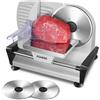 FOHERE Affettatrice elettrica multiuso, affettatrice per pane con spessore di taglio regolabile (0-15 mm), affettatrice per salsicce da 200 W, 2 * lama rotonda in acciaio inox da 19 cm, affettatrice per prosciutto, protezione di sicurezza