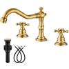 gotonovo Rubinetto per lavabo da bagno diffuso manopole a doppia croce in ottone antico 3 fori miscelatore rubinetto montaggio sul ponte con scarico pop-up