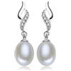 YAXUN Orecchini di Perle da Donna in Argento 925 con Zirconia Cubica, 9mm Perle Coltivate D'acqua Dolce Orecchini Pendenti, Regalo di Gioielli per le Donne e Ragazze
