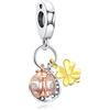 Rimgoris Argento 925 Charm per donna Bracciali Collana Coccinella Dangle bicolore in oro rosa Regalo Charm