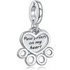 Rimgoris Argento 925 Charm per donna Bracciali Collana Charm penzolante con cuore d'amore a forma di zampa d'orso