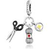 Rimgoris 925 Sterling Silver Women Bracciali Collana Bottoni Forbici Filato Ciondolo Donna Bracciale Charm Festa della Mamma con Zirconia