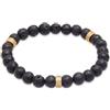 Kuzzoi Buddha, bracciale da uomo con pietra naturale, elastico in perle di lava (8 mm) con perline in argento sterling 925 placcato oro, per uomo, lunghezza 19-23 cm, Argento sterling Oro giallo,