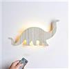 Lights4fun Applique in Legno Luminoso Dinosauro a Pile con LED Bianchi Caldi per Interni