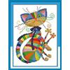 OWN4B - Kit per punto croce su tela stampata con gatto colorato, 11 ct, 32 x 41,9 cm, kit per ricamo fai da te (gatto)