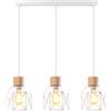 iDEGU 3 Luci Lampadario a Sospensione Vintage E27 Plafoniera Industriale in Legno Metallo Gabbia Lampada da Soffitto Retrò Lampade a Sospensione per Cucina Salotto Cameretta (Bianco, Legno, Barra)
