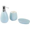 H&H Set Bagno Ceramica Venezia 3 Pezzi Azzurro - Porta Saponetta, Bicchiere e Dispenser Sapone, 21x9x25 cm