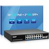 NICGIGA Switch Ethernet 16 porte 2.5G 2 porte 10G SFP+, switch di rete NICGIGA 18 porte 2.5Gb non gestito, Plug & Play, montaggio su desktop o rack da 19 pollici, design in metallo senza ventola.