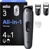 Braun Rifinitore All-In-One Series 3 AIO3500, Rasoio Elettrico 4In1, Lama Ultra Affilata A Vita, 14 Lunghezze, 50 Min Autonomia, Per Viso E Capelli, Grigio