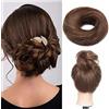 Silk-co Ciambella per Chignon Extension Capelli Veri Lisci Elastico Voluminoso Coda Magic Hair Bun Updo Crocchia 17g #4 Marrone Cioccolato