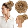 Silk-co Chignon Finto per Capelli Umani Ricci Chignon Capelli Veri con Elastico Accessori per Capello Donna Ragazza, Marrone Chiaro a Biondo Sbiancante