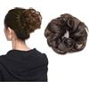 Silk-co Chignon Capelli Veri Ricci con Elastico Extension Messy Hair Bun Updo Crocchia 23g Coda Voluminoso Marrone Scuro