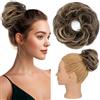 Silk-co Chignon Finto per Capelli Umani Ricci Chignon Capelli Veri con Elastico Accessori per Capello Donna Ragazza, Nero Scuro a Biondo Scuro