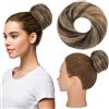 Silk-co Chignon Finto per Capelli Umani Lisci Chignon Capelli Veri con Elastico Accessori per Capello Donna Ragazza, Nero Scuro a Biondo Scuro