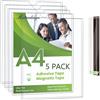 Mutualsign Set di 5, Supporto per Cartelli da Parete A4 Supporto Magnetico per Cartelli, Protezioni per Stampe Rigide con Nastri Adesivi e Magnetici, Supporto per Carta in Plastica da Parete per Vetrina Ufficio