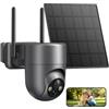 NUASI 2K Telecamera Wi-Fi Esterno Senza Fili a Batteria, 360° PTZ | Videocamera Sorveglianza con Pannello Solare, Rilevamento PIR, Allarme, Visione Notturna a Colori, Audio a 2 Vie, IP66