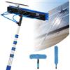 VEVOR Kit di Pulizia per Pannelli Fotovoltaici, 4,6 m, Spazzola 2 in 1 con Asta Telescopica per Lavaggio di Pannelli Solari, con Tergivetro, Dispenser di Sapone, Asta in Alluminio, Testa Ruotabile