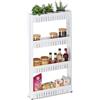Relaxdays Mobile Salvaspazio, 4 Ripiani, Scaffale Stretto per Bagno & Cucina, Carrello Portaoggetti in Plastica, Bianco