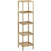 Relaxdays Scaffale da Bagno in Legno di Noce, HLP: 146x35,5x35,5 cm, 5 Ripiani, Mobiletto Salvaspazio Cucina, Naturale