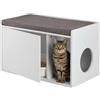 Relaxdays Mobile Lettiera per Gatti, 2 in 1 Panca Pouf e Cuccia, Casetta Chiusa, HLP 45,5 x 75 x 43 cm, Bianco Grigio