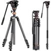 Cayer CF2451 Treppiede video in fibra di carbonio da 67 pollici con testina di trascinamento fluido, treppiede DSLR compatto a 4 sezioni convertibile in monopiede, per fotocamera DSLR Canon Nikon Sony