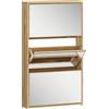 HOMCOM Scarpiera a Specchio con 3 Cassetti a Ribalta per 9 Paia di Scarpe, in Legno, 65x17x114.5 cm, Color Legno | Aosom Italy
