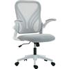 HOMCOM Sedia da ufficio con schienale ribaltabile e braccioli richiudibili, poltrona ergonomica in rete, 73x62x101-111cm, grigio chiaro | Aosom Italy