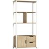 HOMCOM Libreria Scaffale con Ripiani, Cassetti e Anta per Libri, Stile Industriale, 58x24x122 cm, Bianco e Legno Naturale | Aosom Italy