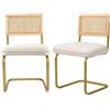 CangLong Set di 2 sedie da pranzo Elegante sedia da cucina con schienale in vimini e gambe in metallo dorato, comode sedie con cuscino in pile per la sala da pranzo, beige