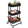 BAKAJI Carrello da Cucina in Metallo 3 Ripiani Slim Stile Industrial con 4 Ruote Girevoli, Carrellino Portaoggetti Ideale per Cucina, Bagno, Soggiorno, Design Salvaspazio, Multiuso, 46x40x84Hcm (Nero)