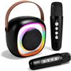 Ambesty Karaoke Macchina per Bambini Adulti, Altoparlante Bluetooth Karaoke con 2 Microfono Senza Fili, Mini Karaoke Macchina con Luci LED, Regalo Giocattoli per Ragazze e Ragazzi (Nero)